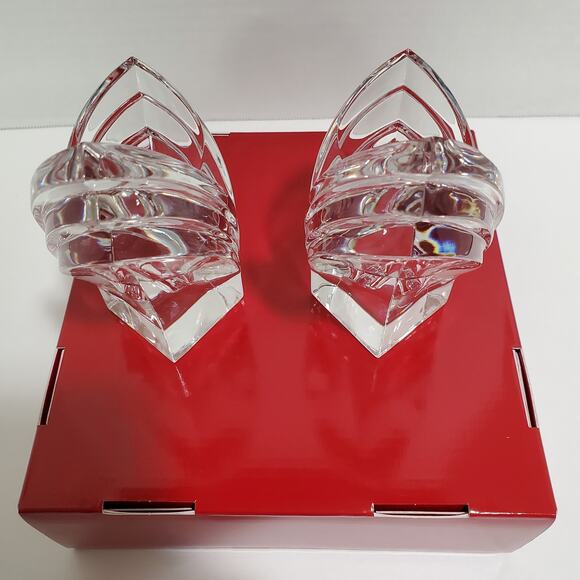 Mikasa Candle Holders Pair Taper Lead Crystal Art Deco Style 1990s Tulip Germany - Picture 6 of 16